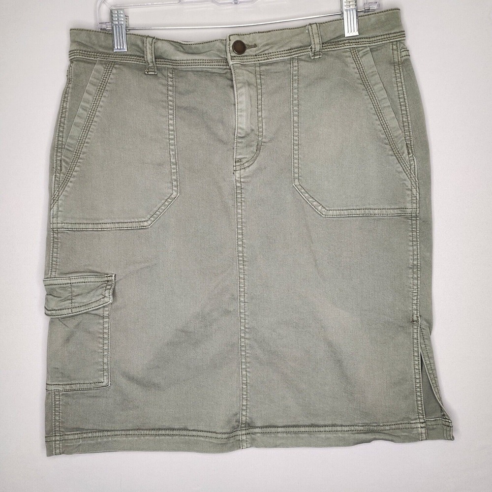 Caslon Cargo Skirt Women's Green Size 10 Denim Stretch Button Pockets Outdoor